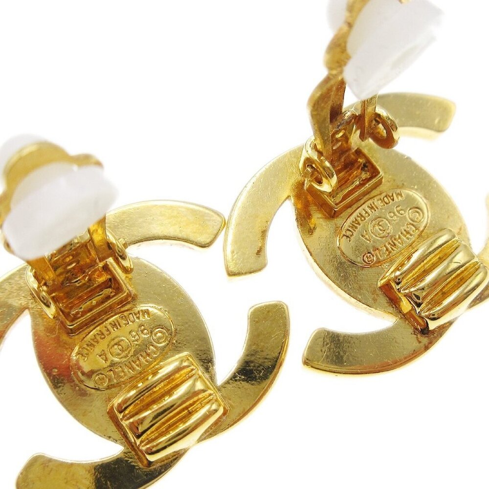 Chanel CC Turnlock Rhinestone Earrings Clip-On Gold Small 96A 120956 - Picture 4 of 4